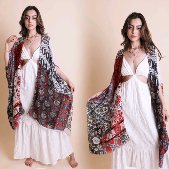 sarrah Sweaters - New Boho Floral Patchwork Kimono Cardigan